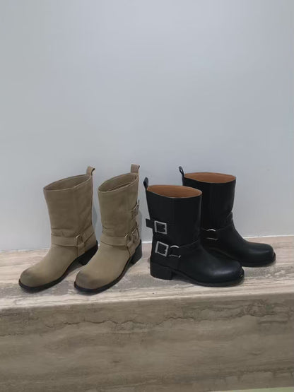 Vintage Brushed Belt Buckle Boots SW6686