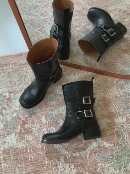 Vintage Brushed Belt Buckle Boots SW6686