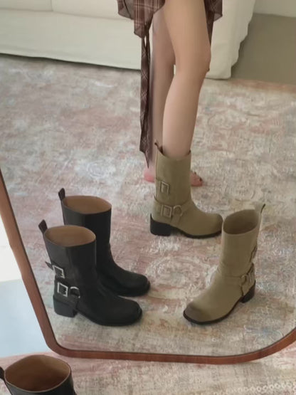 Vintage Brushed Belt Buckle Boots SW6686